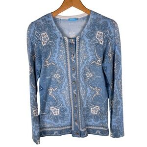 J.McLaughlin Paisley Damask Cardigan Sweater Womens S Pearlized Button Front